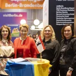 Burkhard Kieker (visitBerlin), Marianna Oleskiv (State Agency Tourism Development Ukraine), Franziska Giffey (Senatorin für Wirtschaft), Maryna Radova (Kyiv state administration for tourism), Sabine Wendt (visitBerlin)