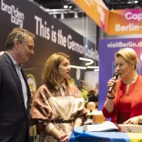 Burkhard Kieker (visitBerlin), Marianna Oleskiv (Vorsitzende der State Agency Tourism Development Ukraine), Franziska Giffey (Senatorin für Wirtschaft, Energie, Betriebe)