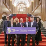 Ankündigung der Berlin Freedom Week durch Frank Ebert, Antje Schippmann, Rebecca Hernandez Garcia, den Regierenden Bürgermeister Kai Wegner, Leopoldo López, Burkhard Kieker und Nilofar Ayoubi (v.l.n.r.)