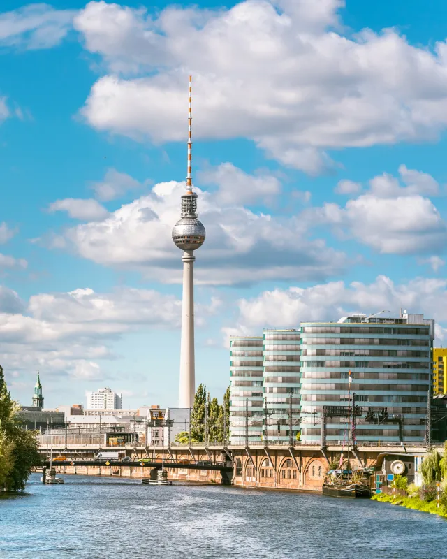 panorama of berlin with television tower and river