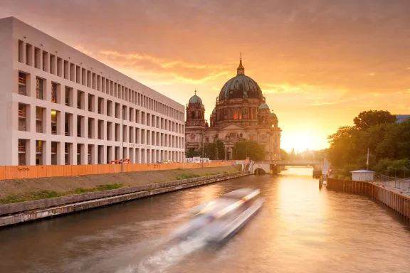 Berlin Cathedral side view with river Spree